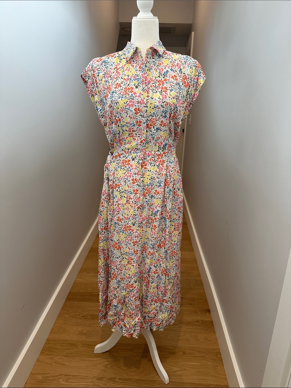 Floral Button-Front Midi Dress in Multi